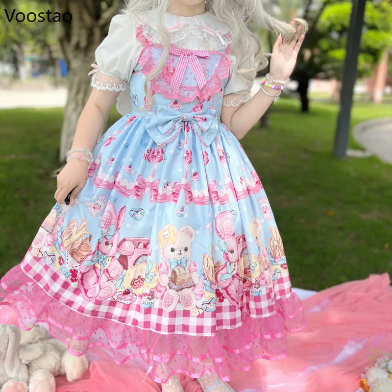 Kawaii Cartoon Bear Lolita JSK Dress - Sleeveless Lace - All Dresses - Clothing - 1 - 2024