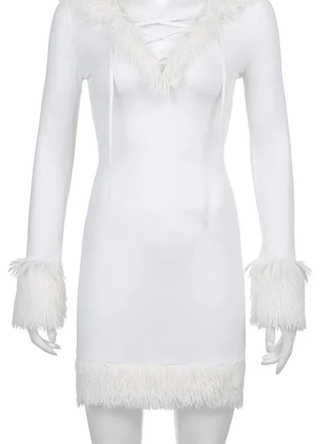 Kawaii Cute Furry White Bodycon Mini Dress - All Dresses - Dresses - 4 - 2024