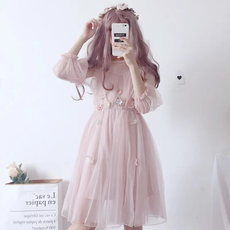 Kawaii Floral Lace Summer Dress Set - Pink / One Size - All Dresses - Dresses - 11 - 2024