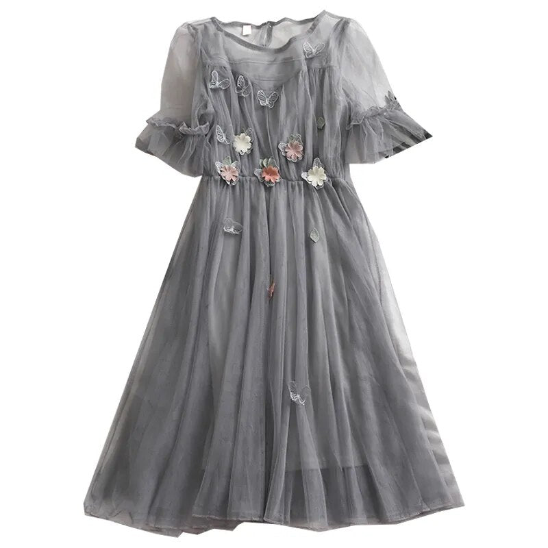 Kawaii Floral Lace Summer Dress Set - Gray / One Size - All Dresses - Dresses - 9 - 2024