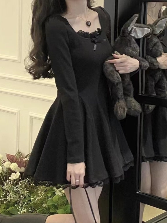 Kawaii Knitted Lace Dress - Black / S - All Dresses - Shirts & Tops - 8 - 2024