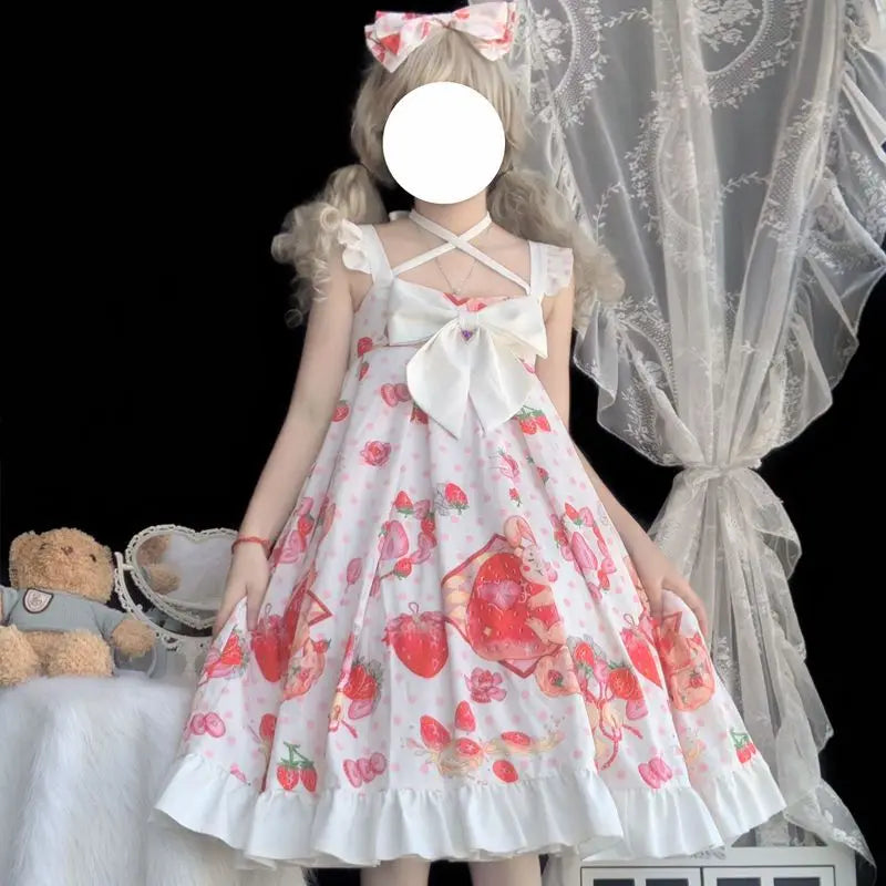 Kawaii Lolita JSK Dress - Cartoon Rabbit & Strawberry Print - All Dresses - Dresses - 6 - 2024