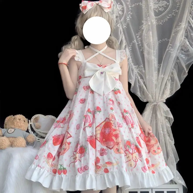 Kawaii Lolita JSK Dress - Cartoon Rabbit & Strawberry Print - All Dresses - Dresses - 5 - 2024