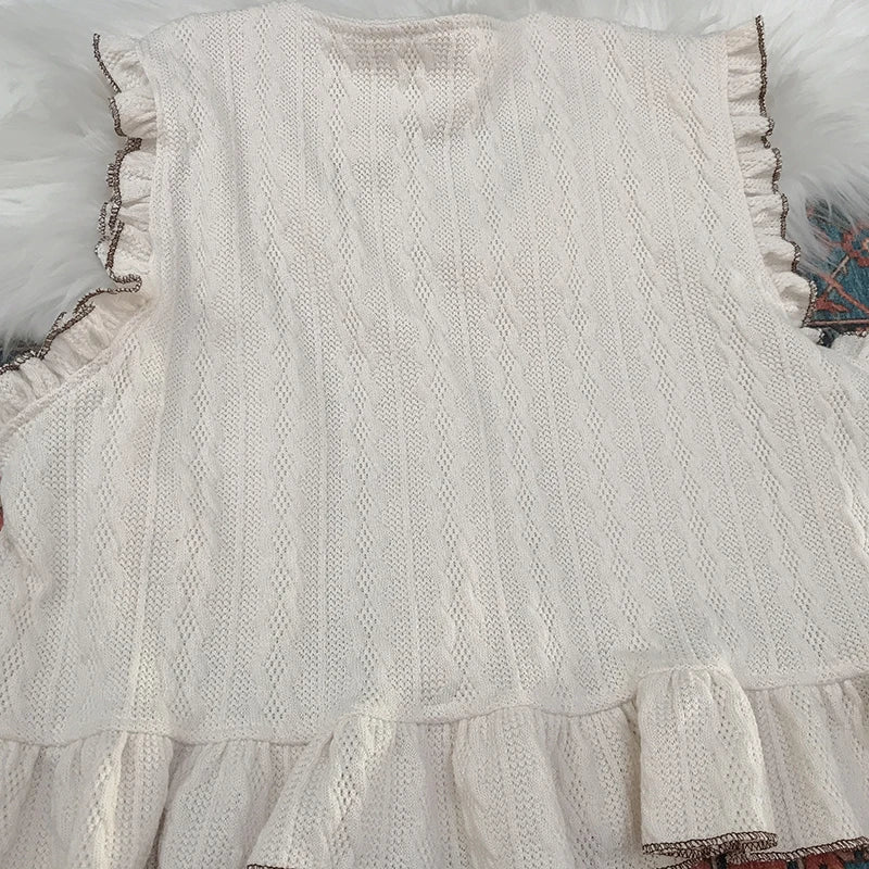 Kawaii Lolita Ruffle Knit Sweater Vest - Japanese Bow Cardigan - All Dresses - Shirts & Tops - 8 - 2024