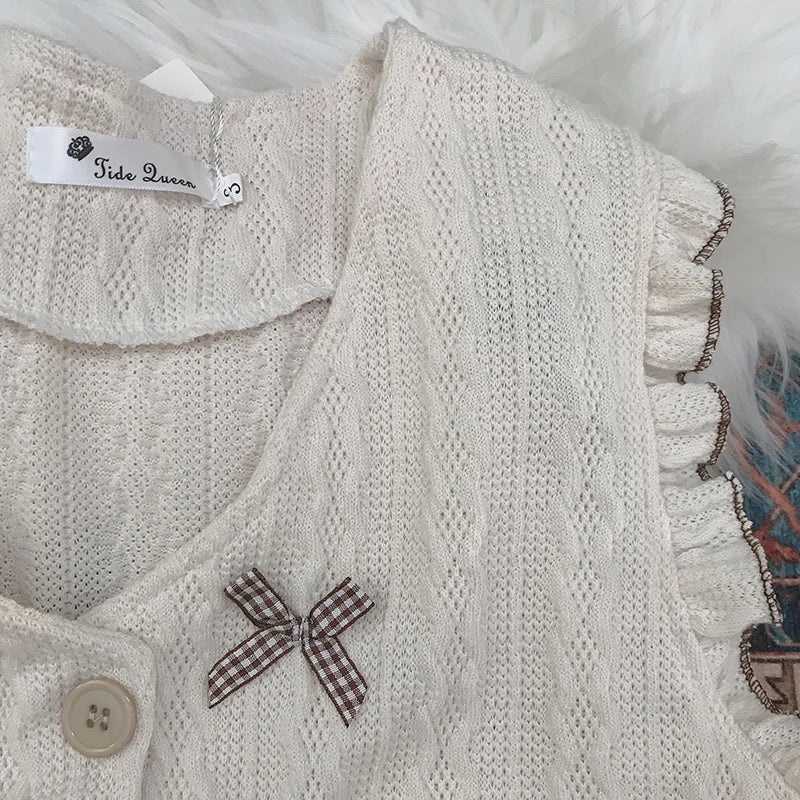 Kawaii Lolita Ruffle Knit Sweater Vest - Japanese Bow Cardigan - All Dresses - Shirts & Tops - 7 - 2024