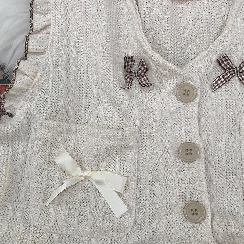 Kawaii Lolita Ruffle Knit Sweater Vest - Japanese Bow Cardigan - All Dresses - Shirts & Tops - 9 - 2024
