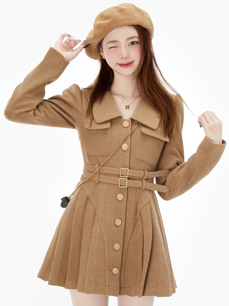Korean Pleated Dress Coat - Khaki / M - All Dresses - Shirts & Tops - 7 - 2024