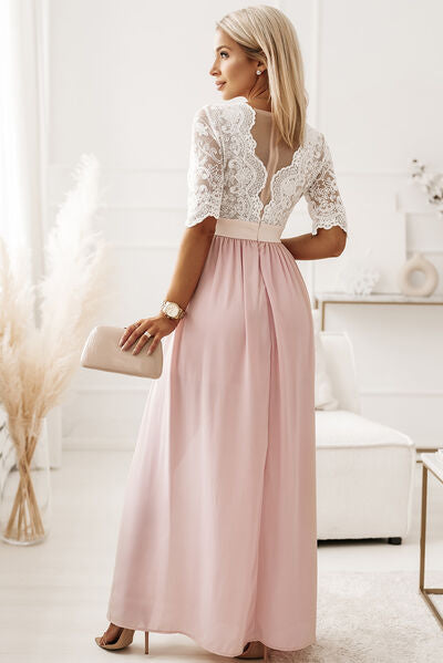 Lace Detail Half Sleeve Slit Dress - All Dresses - Dresses - 2 - 2024