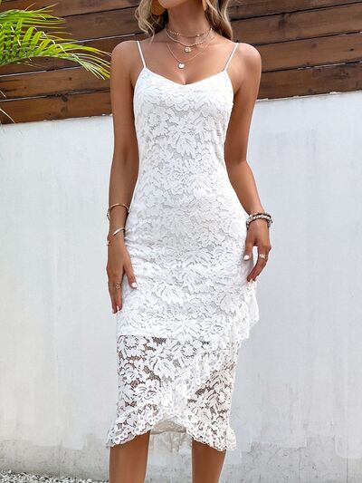 Lace Detail Spaghetti Strap Wrap Dress - White / S - All Dresses - Dresses - 1 - 2024