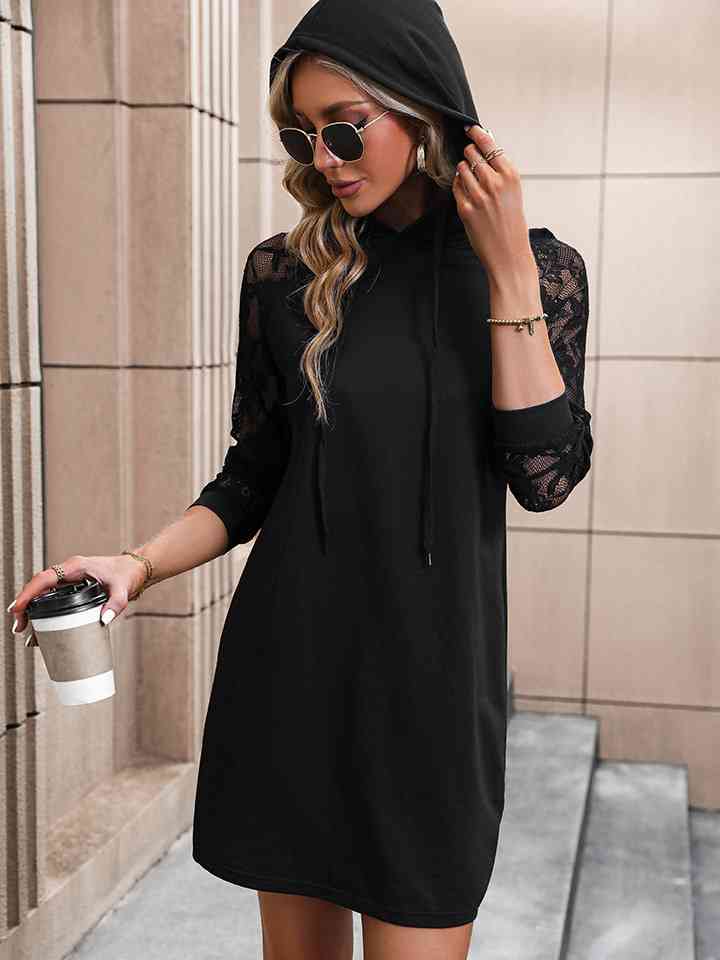 Lace Trim Long Sleeve Hooded Dress - All Dresses - Dresses - 3 - 2024