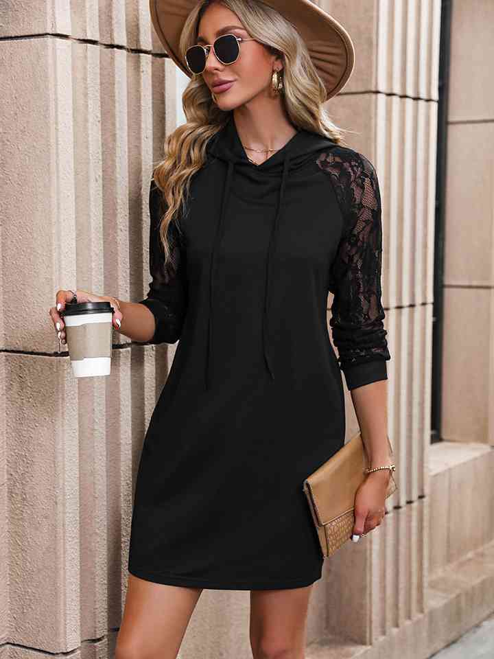 Lace Trim Long Sleeve Hooded Dress - All Dresses - Dresses - 4 - 2024