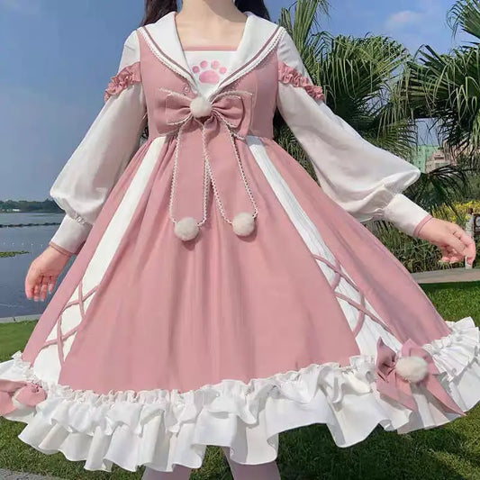 Large Cat’s Paw Lolita Dress - Kawaii Short Sleeve Princess Dress - Pink / M - All Dresses - Dresses - 2 - 2024