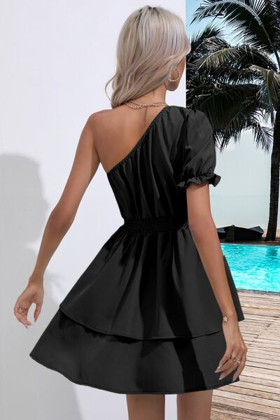 Layered Single Shoulder Flounce Sleeve Mini Dress - All Dresses - Dresses - 15 - 2024