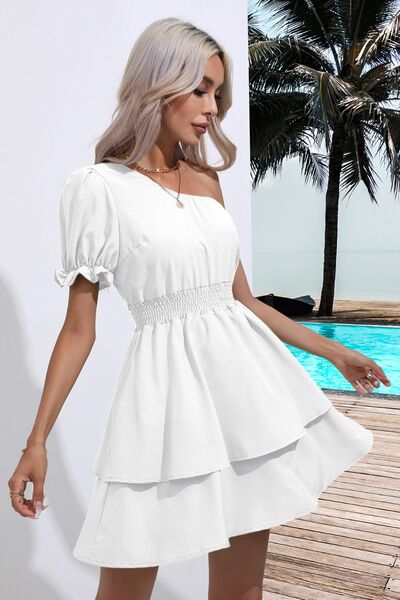 Layered Single Shoulder Flounce Sleeve Mini Dress - All Dresses - Dresses - 9 - 2024