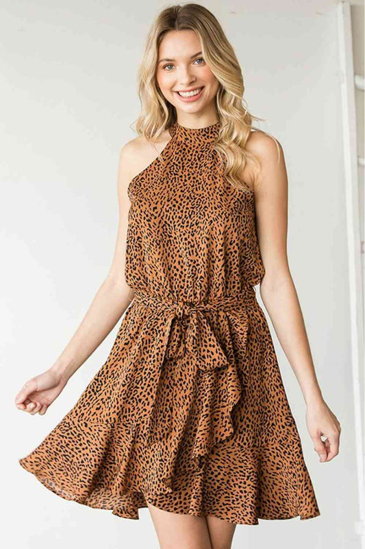 Leopard Belted Sleeveless Dress - Mocha / S - All Dresses - Dresses - 1 - 2024