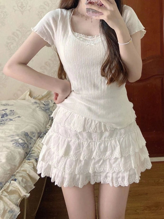 Lolita Inspired Outfit Set - TShirt and Skirt / S - All Dresses - Clothing - 1 - 2024