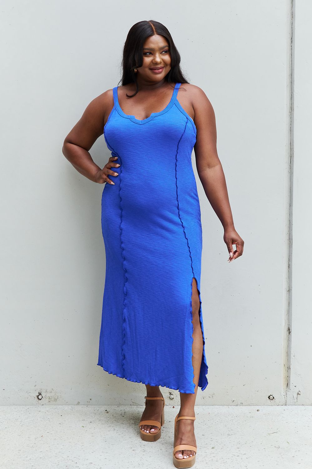 Look At Me Full Size Notch Neck Maxi Dress with Slit in Cobalt Blue - All Dresses - Dresses - 7 - 2024