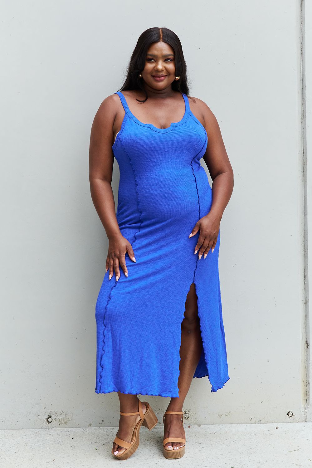 Look At Me Full Size Notch Neck Maxi Dress with Slit in Cobalt Blue - All Dresses - Dresses - 6 - 2024
