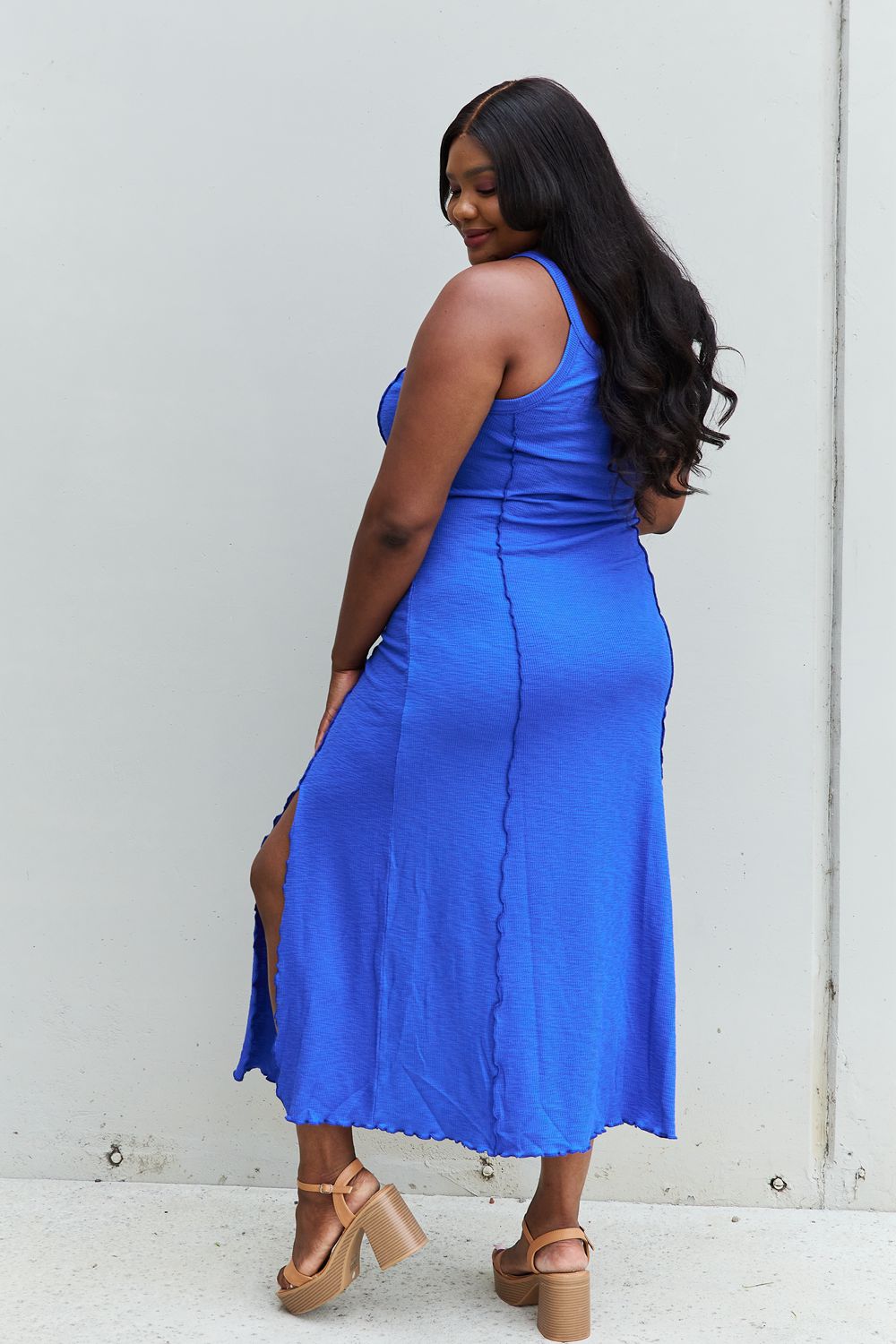 Look At Me Full Size Notch Neck Maxi Dress with Slit in Cobalt Blue - All Dresses - Dresses - 9 - 2024