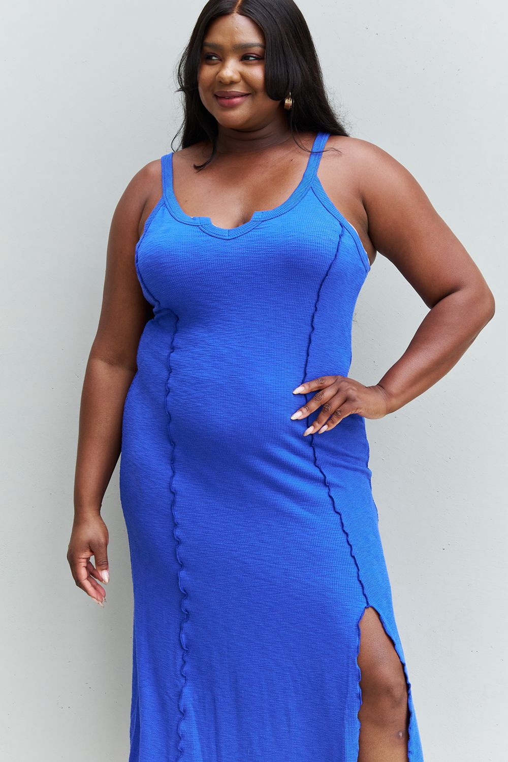 Look At Me Full Size Notch Neck Maxi Dress with Slit in Cobalt Blue - All Dresses - Dresses - 10 - 2024