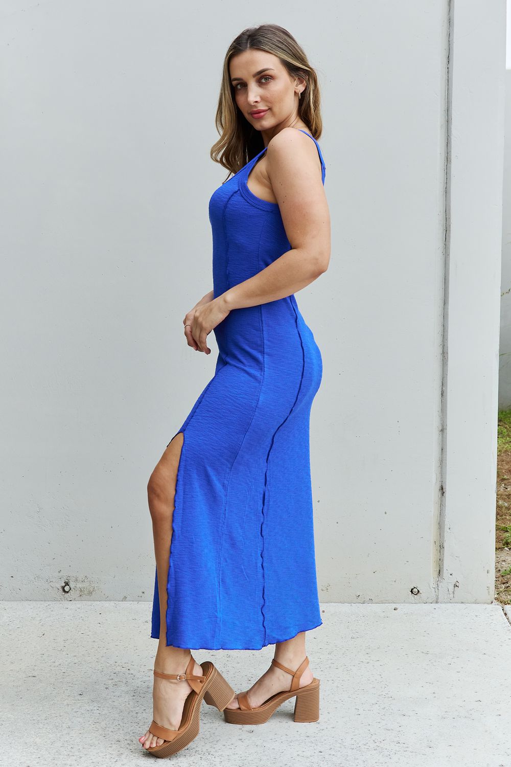 Look At Me Full Size Notch Neck Maxi Dress with Slit in Cobalt Blue - All Dresses - Dresses - 4 - 2024