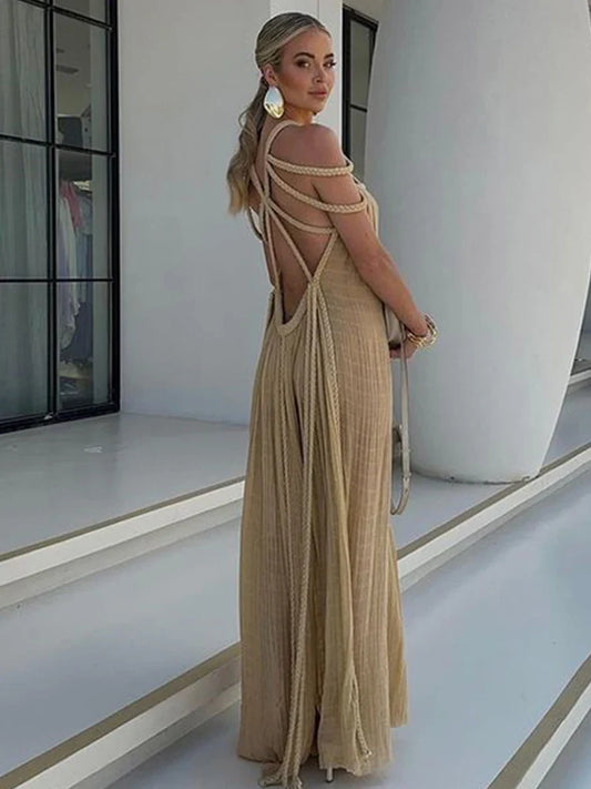Loose Sleeveless Maxi Beach Dress: Off-Shoulder Crochet Cut-Out Design - All Dresses - Dresses - 2 - 2024