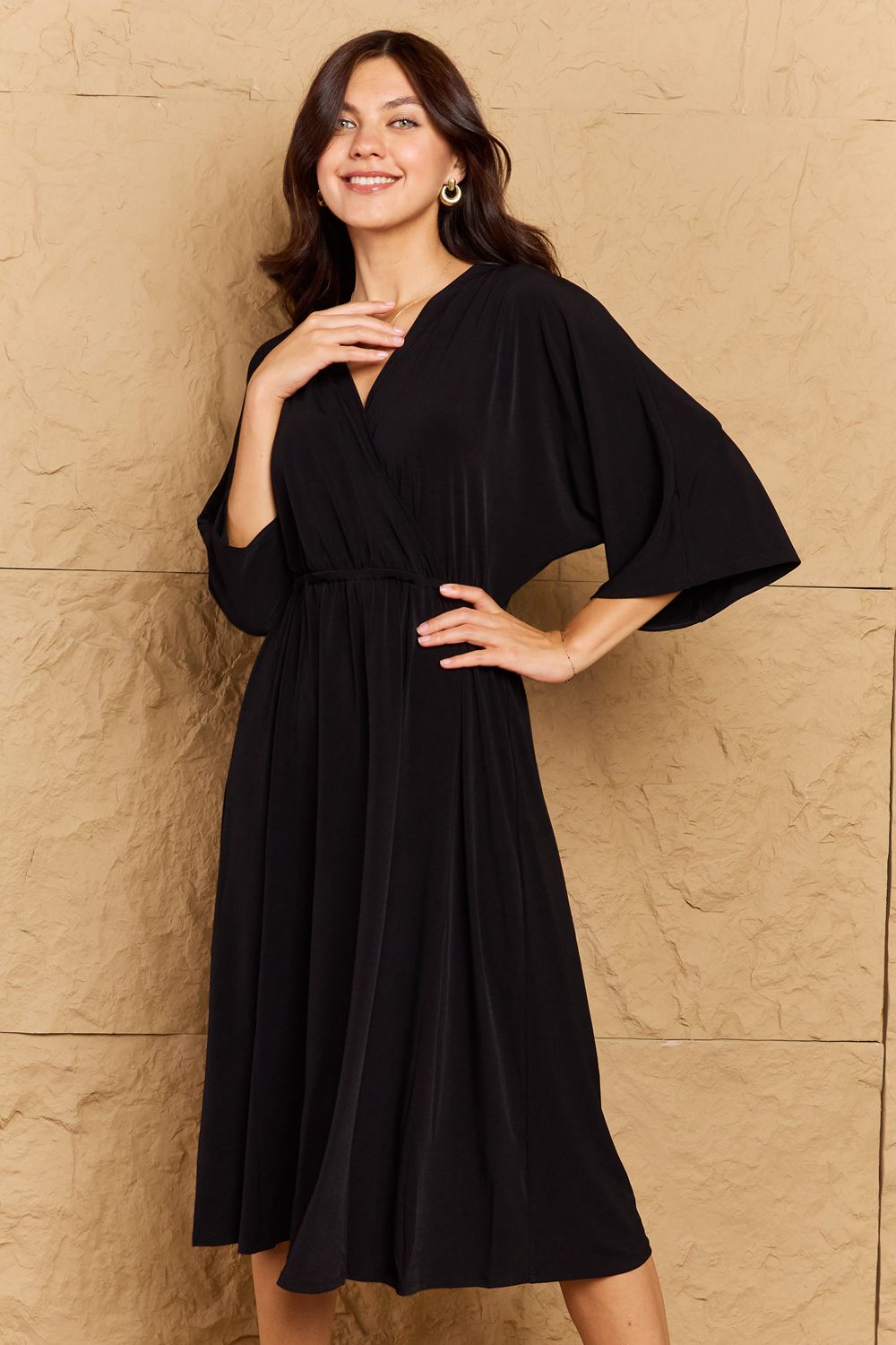 Make Your Move Solid Surplice Midi Dress - All Dresses - Shirts & Tops - 2 - 2024