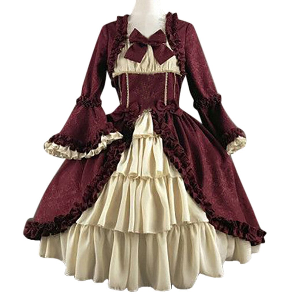 Medieval Court Gothic Lolita Dress with Square Neck - Wine / S / China - All Dresses - Dresses - 10 - 2024