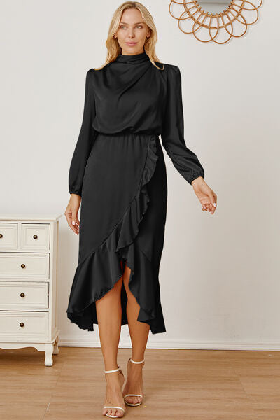 Mock Neck Ruffled Asymmetrical Dress - Black / S - All Dresses - Dresses - 19 - 2024