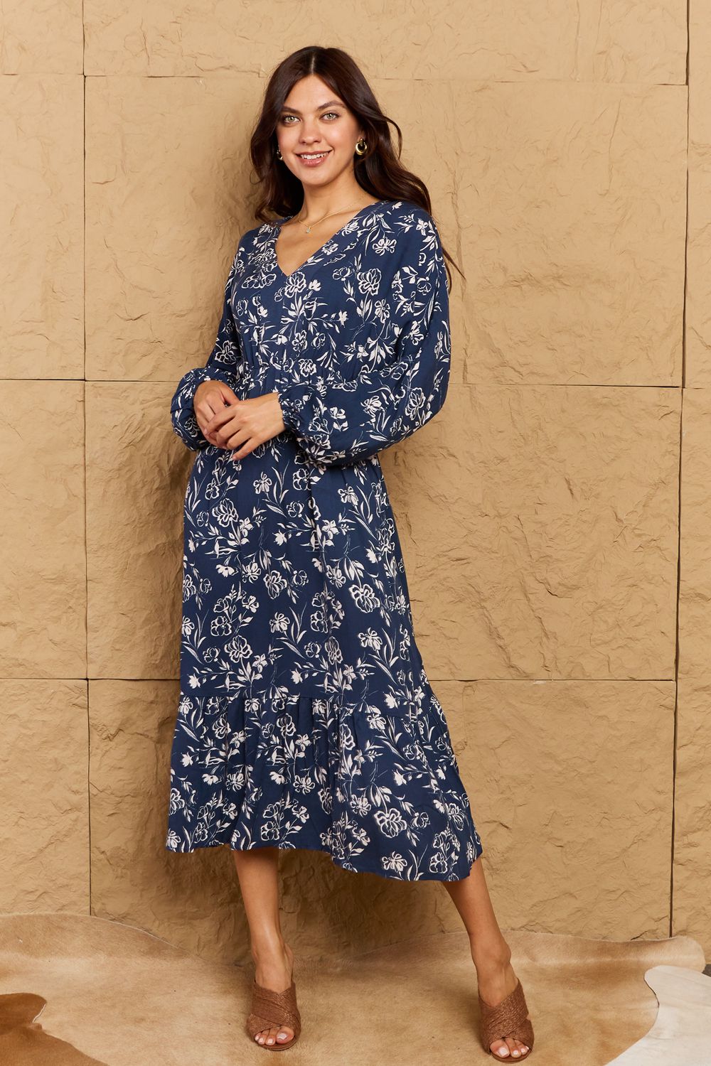 Night Out Full Size Balloon Sleeve Floral Midi Dress - All Dresses - Dresses - 8 - 2024