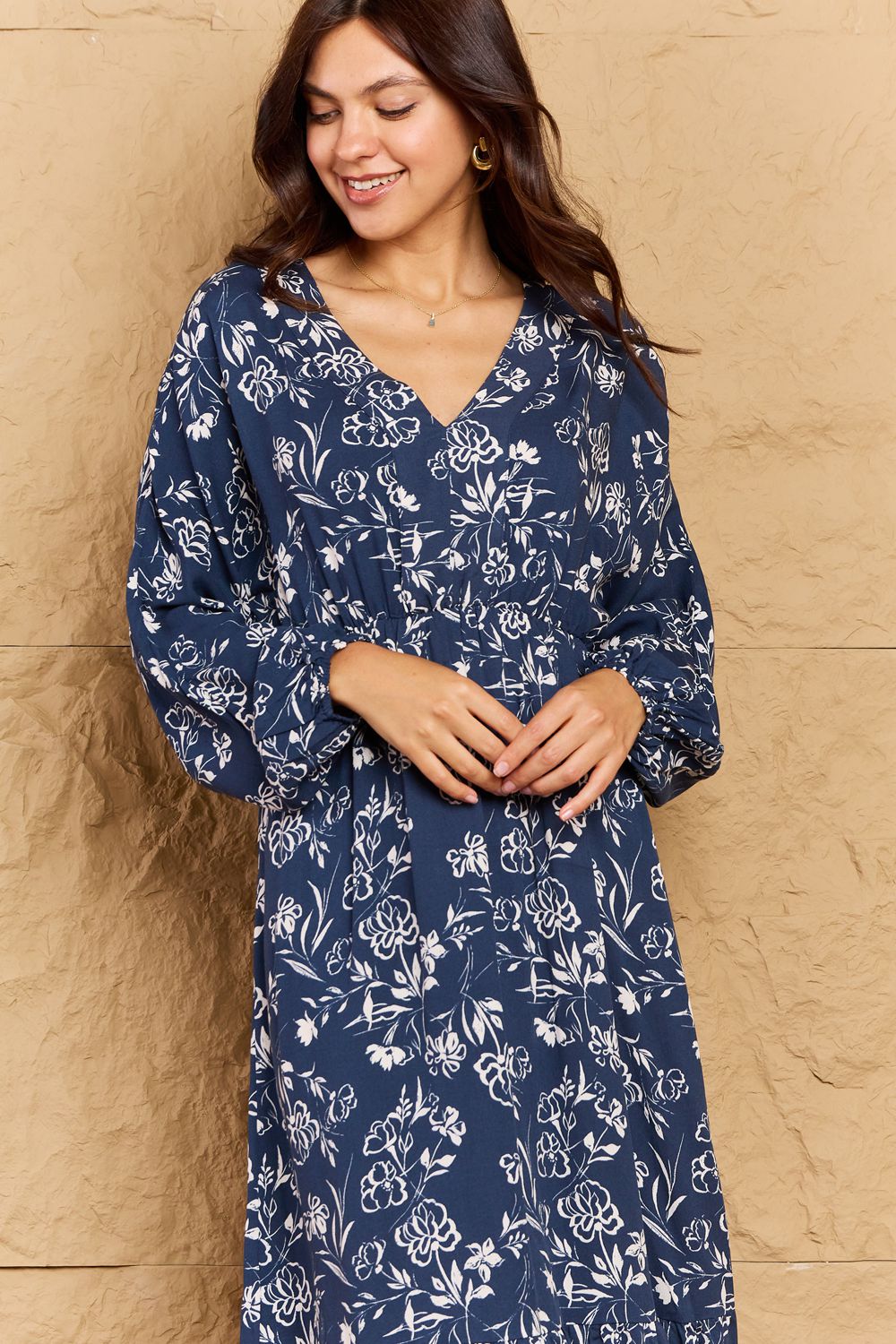 Night Out Full Size Balloon Sleeve Floral Midi Dress - All Dresses - Dresses - 10 - 2024