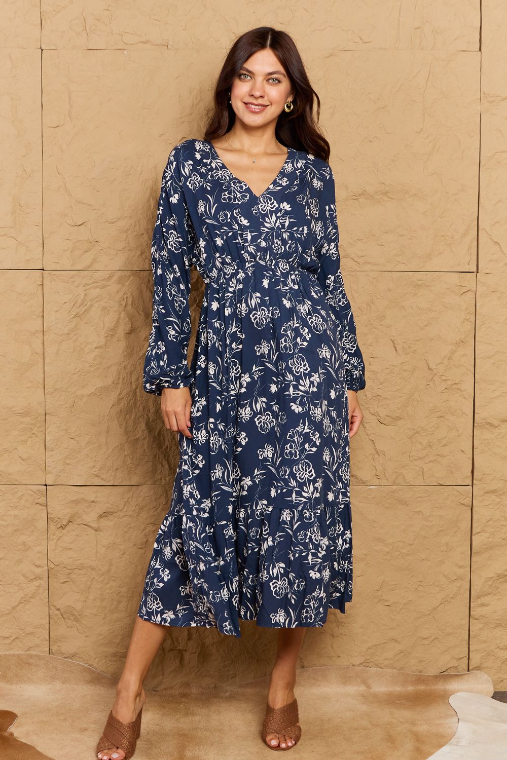 Night Out Full Size Balloon Sleeve Floral Midi Dress - All Dresses - Dresses - 6 - 2024
