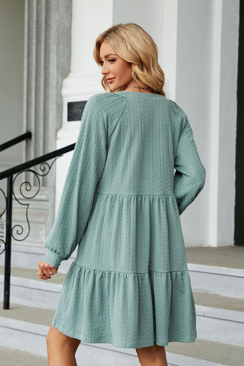 Notched Neck Long Sleeve Mini Dress - All Dresses - Shirts & Tops - 2 - 2024