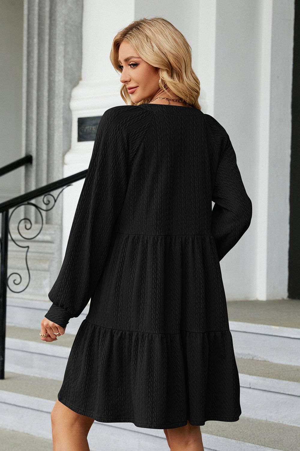 Notched Neck Long Sleeve Mini Dress - All Dresses - Shirts & Tops - 15 - 2024