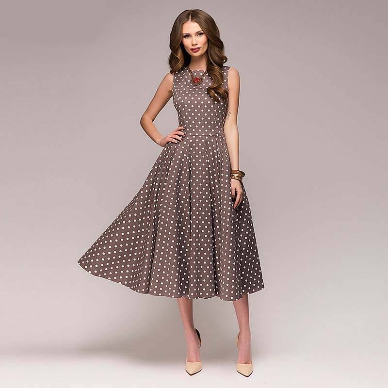O-Neck Midi Dress - Brown / M - All Dresses - Clothing - 7 - 2024