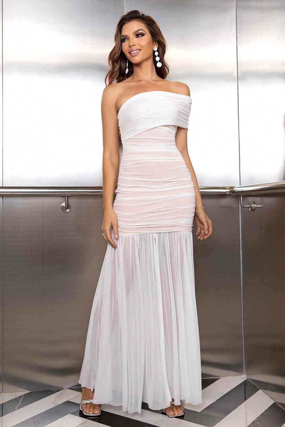 One-Shoulder Ruched Maxi Dress - White / XS - All Dresses - Dresses - 13 - 2024