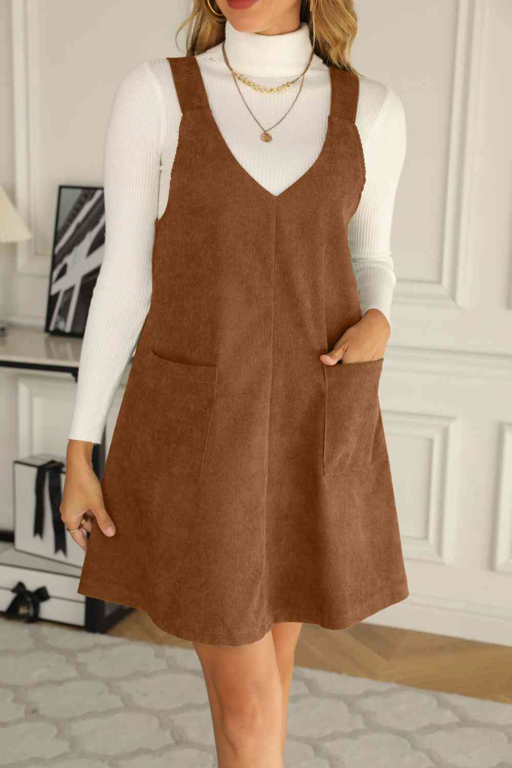Overall Dress with Pockets - Caramel / S - All Dresses - Dresses - 7 - 2024