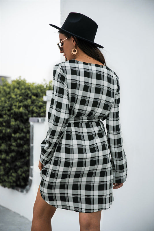 Plaid V-Neck Tie Waist Dress - All Dresses - Dresses - 2 - 2024