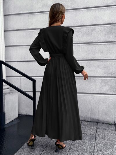 Pleated Surplice Tie Waist Maxi Dress - All Dresses - Dresses - 9 - 2024