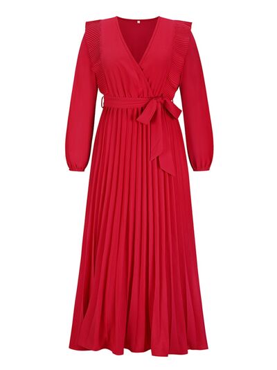 Pleated Surplice Tie Waist Maxi Dress - All Dresses - Dresses - 16 - 2024