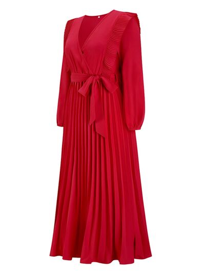 Pleated Surplice Tie Waist Maxi Dress - All Dresses - Dresses - 17 - 2024