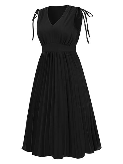 Pleated V-Neck Sleeveless Midi Dress - All Dresses - Dresses - 20 - 2024