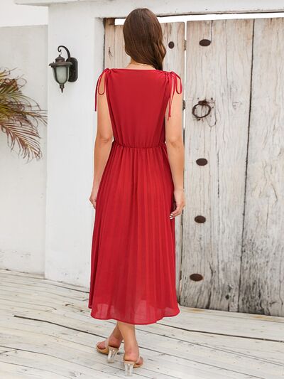 Pleated V-Neck Sleeveless Midi Dress - All Dresses - Dresses - 25 - 2024