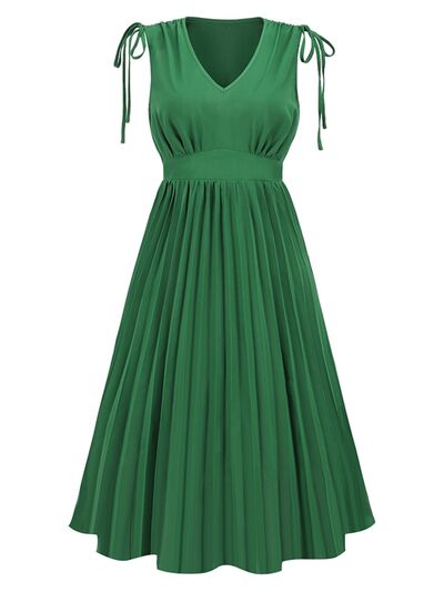 Pleated V-Neck Sleeveless Midi Dress - All Dresses - Dresses - 5 - 2024