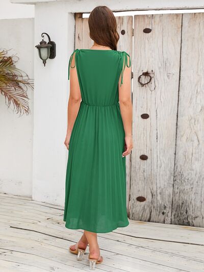 Pleated V-Neck Sleeveless Midi Dress - All Dresses - Dresses - 4 - 2024