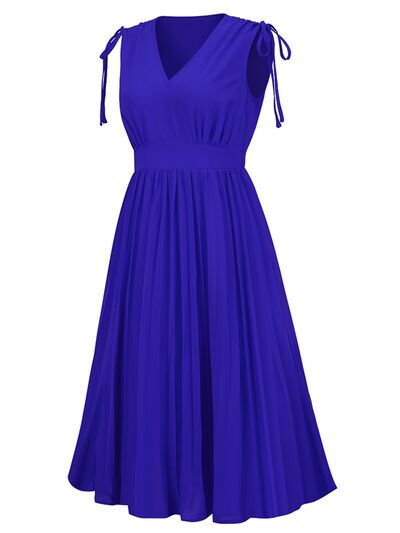 Pleated V-Neck Sleeveless Midi Dress - All Dresses - Dresses - 35 - 2024