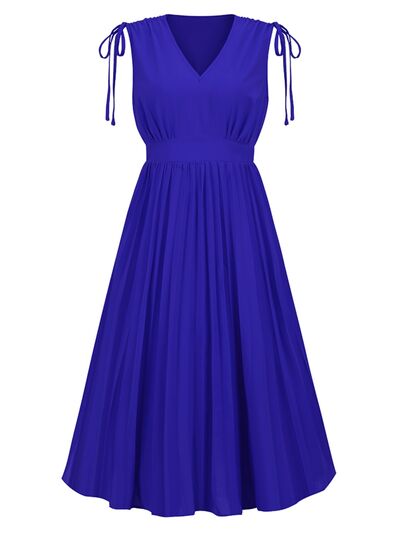 Pleated V-Neck Sleeveless Midi Dress - All Dresses - Dresses - 34 - 2024