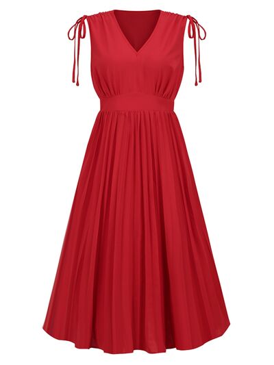 Pleated V-Neck Sleeveless Midi Dress - All Dresses - Dresses - 26 - 2024