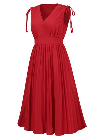 Pleated V-Neck Sleeveless Midi Dress - All Dresses - Dresses - 27 - 2024