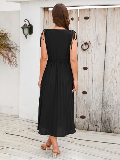 Pleated V-Neck Sleeveless Midi Dress - All Dresses - Dresses - 18 - 2024